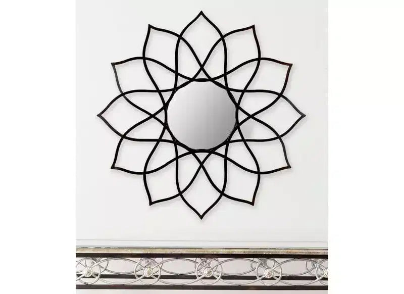 36 x 36 in. Flower Decorative Wall Mirror, Black Iron and Wood Frame