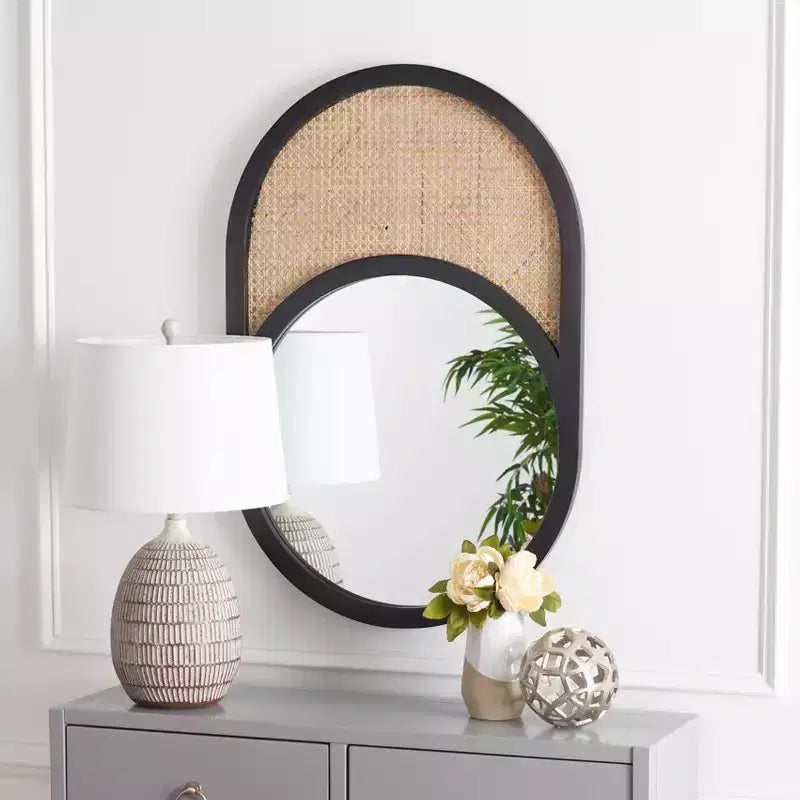 23.7 x 35.5 in. Decorative Wall Mirror, Black and Natural MDF Frame