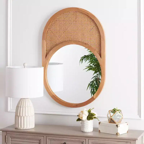 23.7 x 35.5 in. Decorative Wall Mirror, Black and Natural MDF Frame