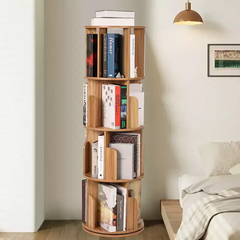 4 Tier 360 Rotating Bookshelf, Free Standing Wooden Bookcase, Book Storage Organizer for Living Room, Bedroom