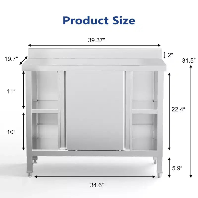 39 x 19 in. Stainless Steel Table with Cabinet and Backsplash for Kitchen and Restaurant