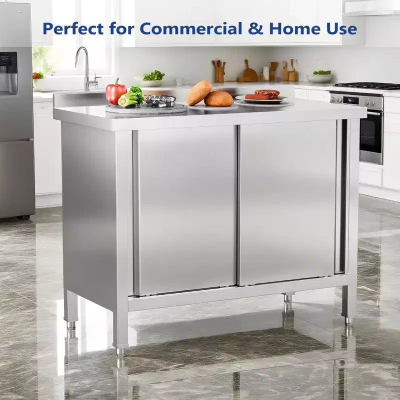 39 x 19 in. Stainless Steel Table with Cabinet and Backsplash for Kitchen and Restaurant