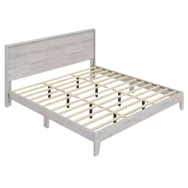 King Size Platform Bed with Headboard, Dusty Grey Oak, LVL Slat System