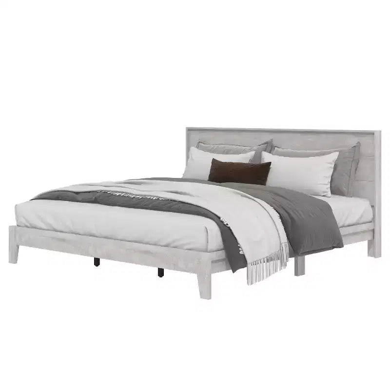 King Size Platform Bed with Headboard, Dusty Grey Oak, LVL Slat System
