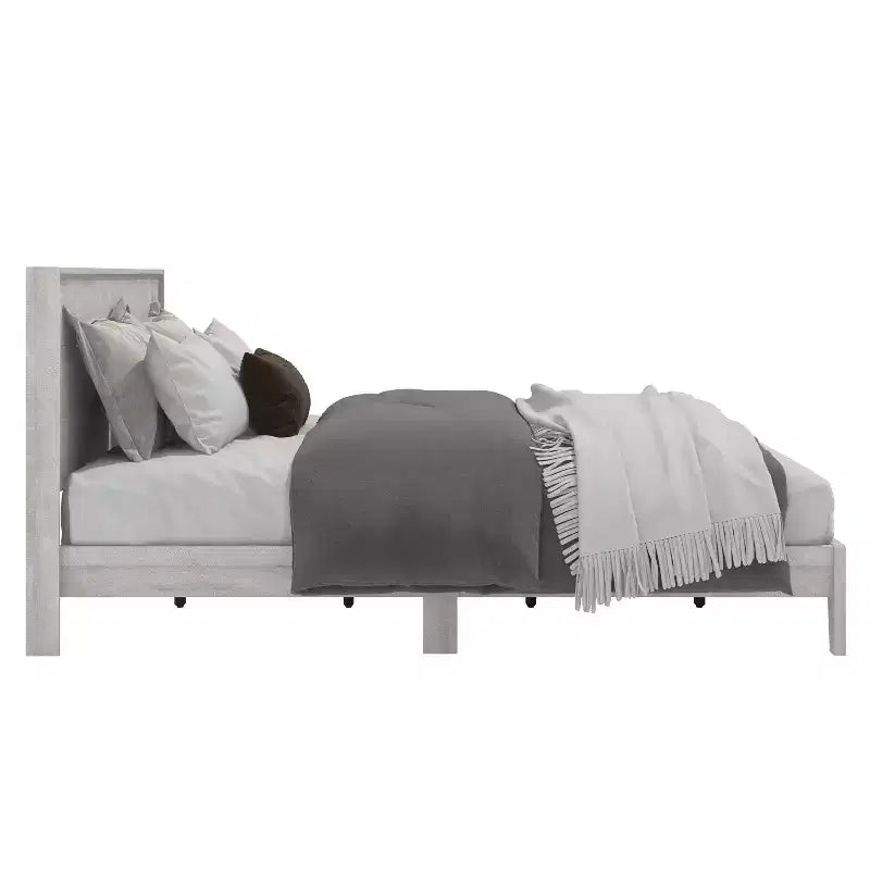 King Size Platform Bed with Headboard, Dusty Grey Oak, LVL Slat System