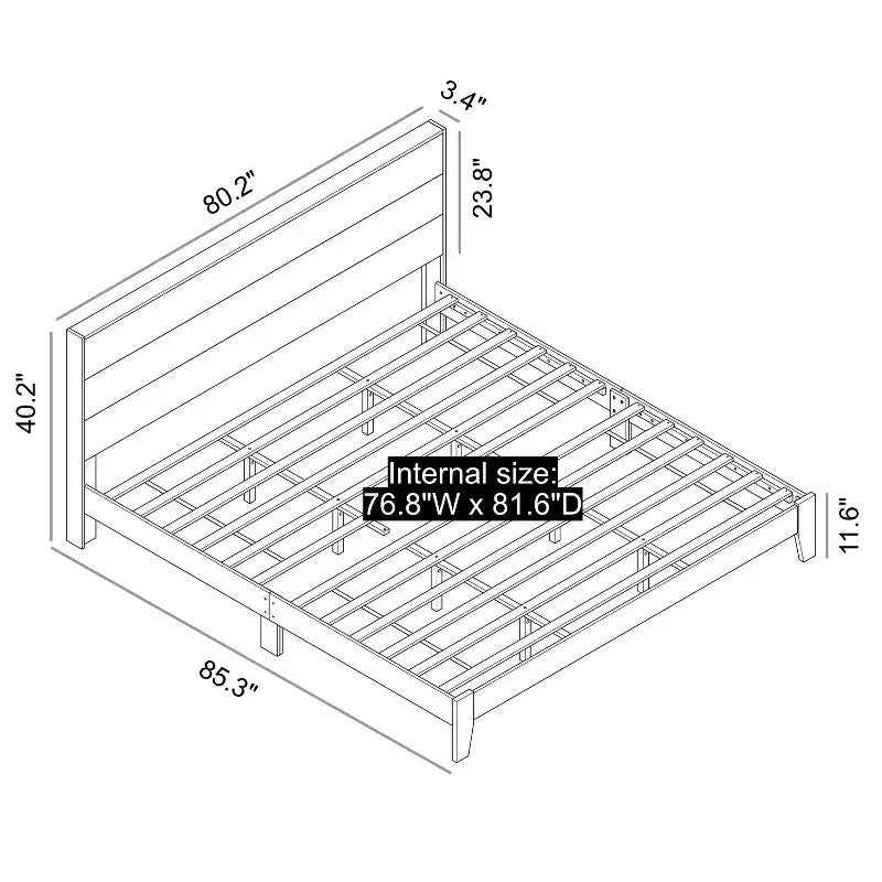 King Size Platform Bed with Headboard, Dusty Grey Oak, LVL Slat System