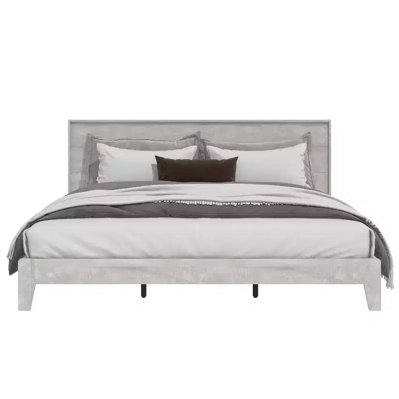 King Size Platform Bed with Headboard, Dusty Grey Oak, LVL Slat System