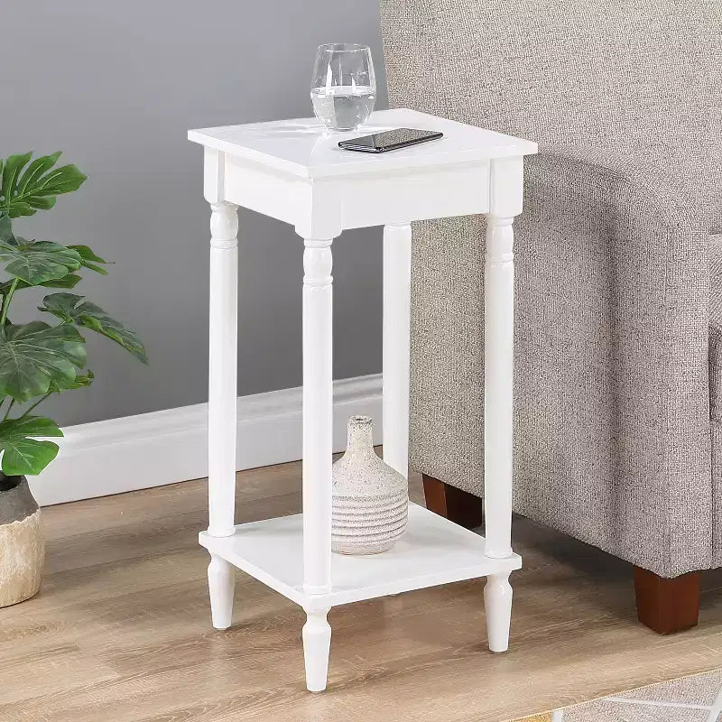 Two-Tier End Table with Shelf and Turned Legs, Traditional Style for Living Room, Bedroom