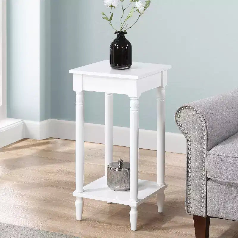 Two-Tier End Table with Shelf and Turned Legs, Traditional Style for Living Room, Bedroom