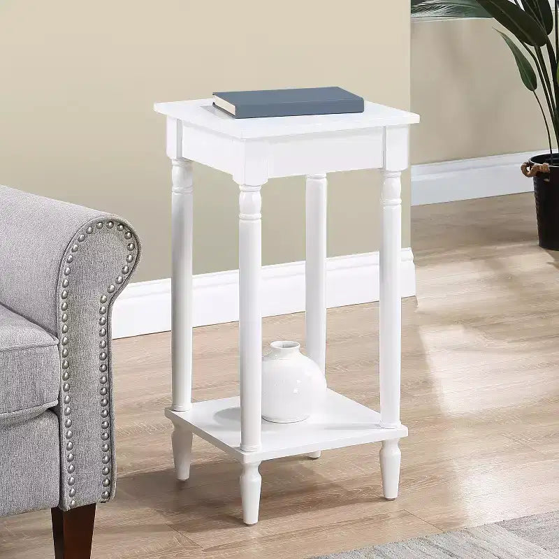 Two-Tier End Table with Shelf and Turned Legs, Traditional Style for Living Room, Bedroom