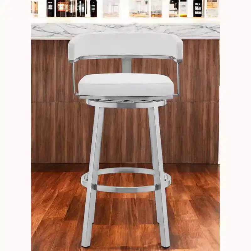 30 in. White and Silver Faux Leather Stainless Steel Bar Stool