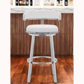 30 in. White and Silver Faux Leather Stainless Steel Bar Stool