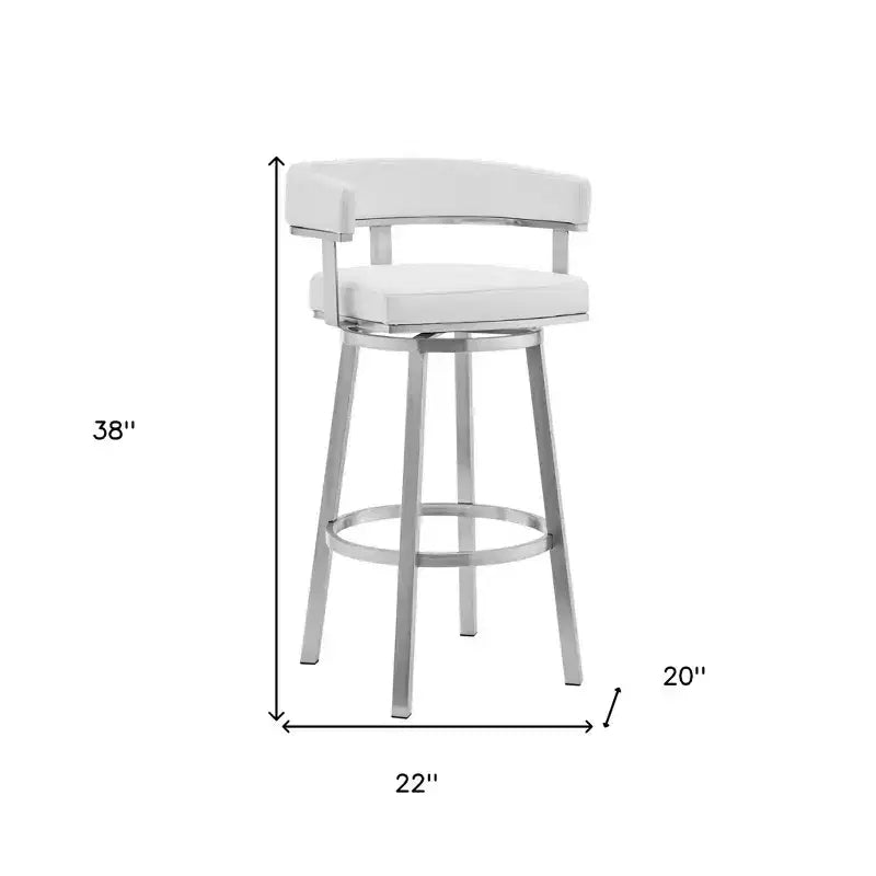30 in. White and Silver Faux Leather Stainless Steel Bar Stool