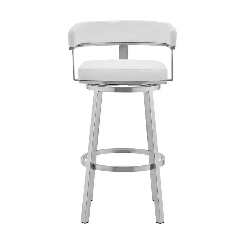 30 in. White and Silver Faux Leather Stainless Steel Bar Stool