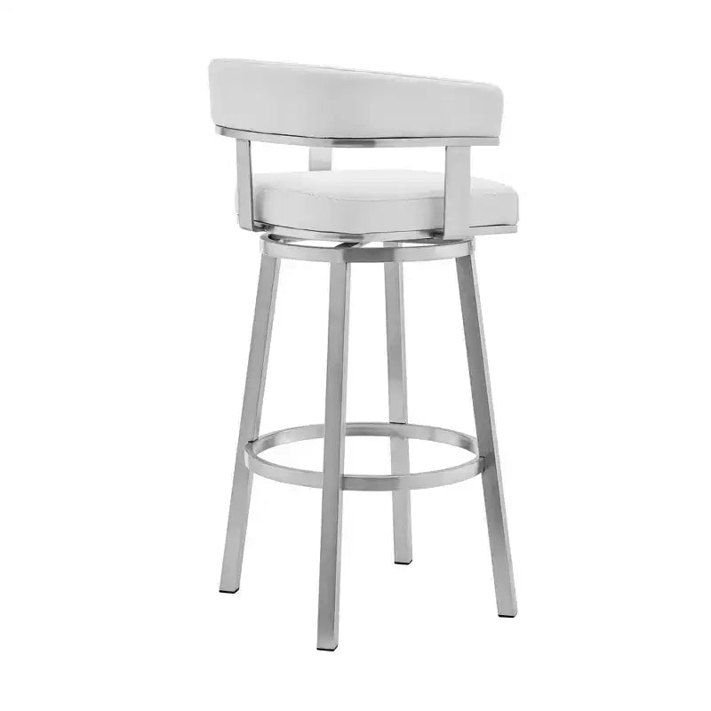 30 in. White and Silver Faux Leather Stainless Steel Bar Stool