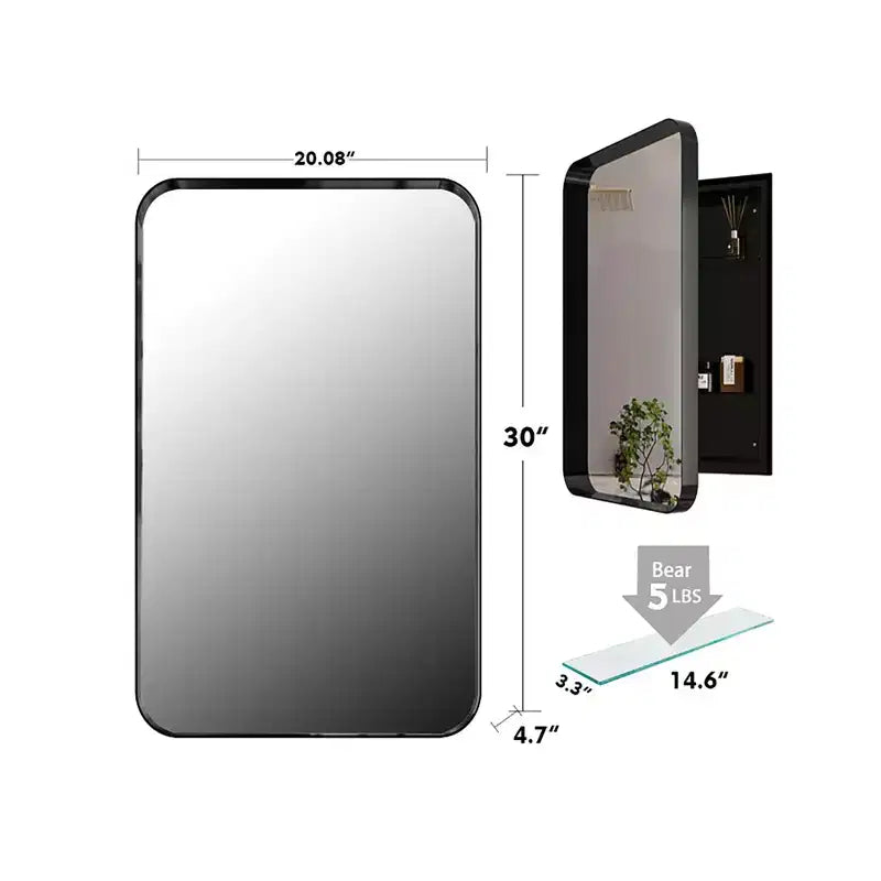 20 in. Modern Medicine Cabinet with Mirror and Tempered Glass Adjustable Shelves