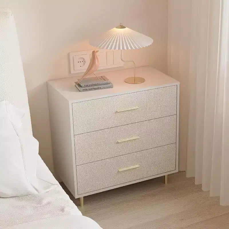 Acekool Modern White Nightstand with 3 Drawers, Gold Legs  Slim Bedside Table for Small Spaces