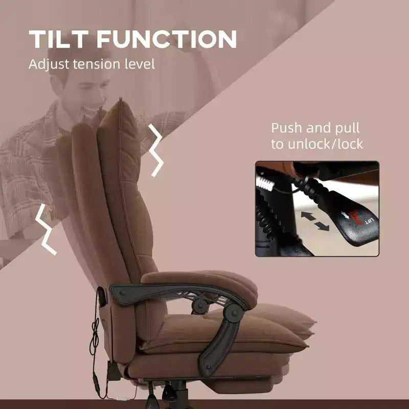 Executive Office Chair with Massage Function, 6-Point Heated Computer Chair with Footrest and Armrest