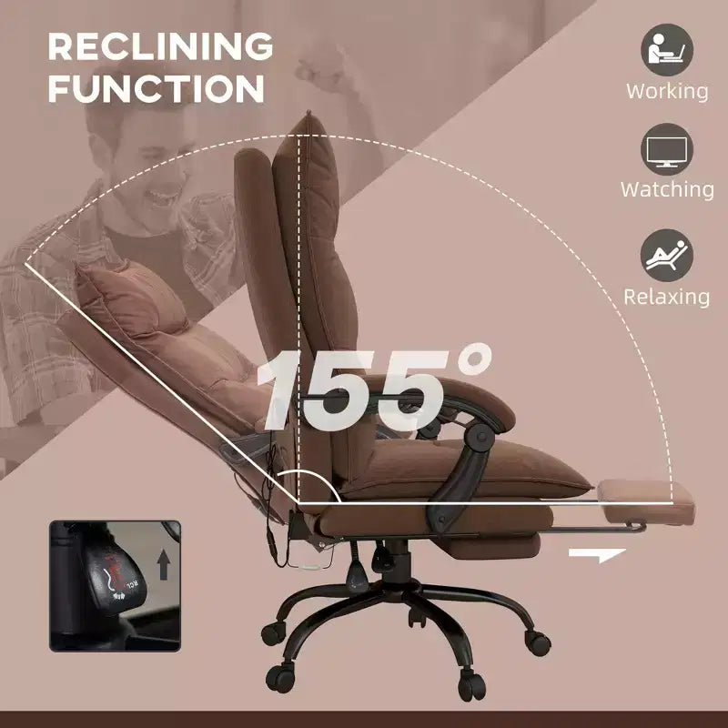 Executive Office Chair with Massage Function, 6-Point Heated Computer Chair with Footrest and Armrest