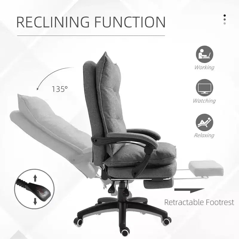 Executive Office Chair with Massage Function, 6-Point Heated Computer Chair with Footrest and Armrest