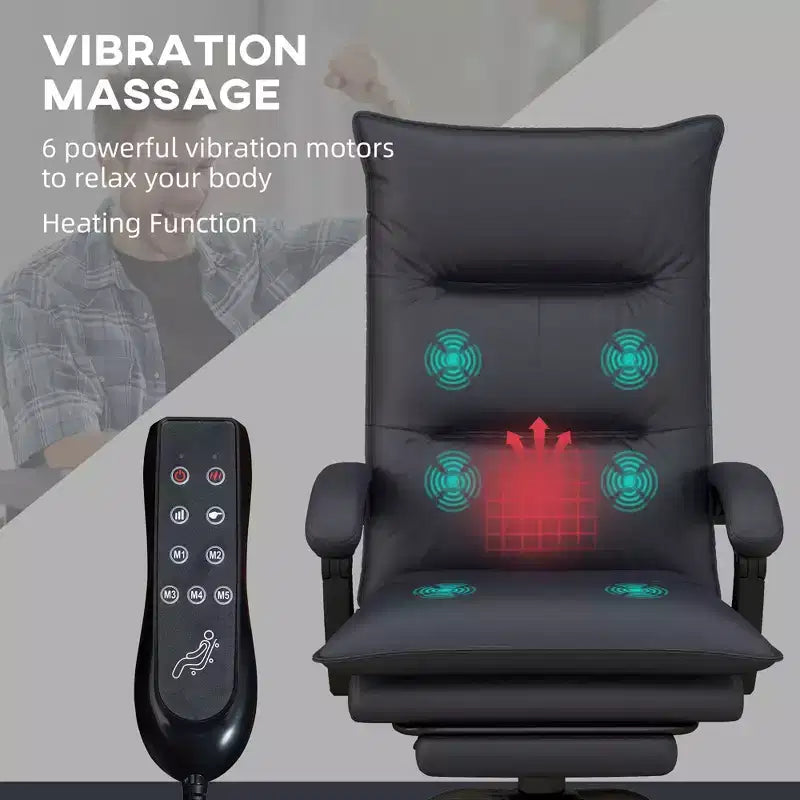 Executive Office Chair with Massage Function, 6-Point Heated Computer Chair with Footrest and Armrest