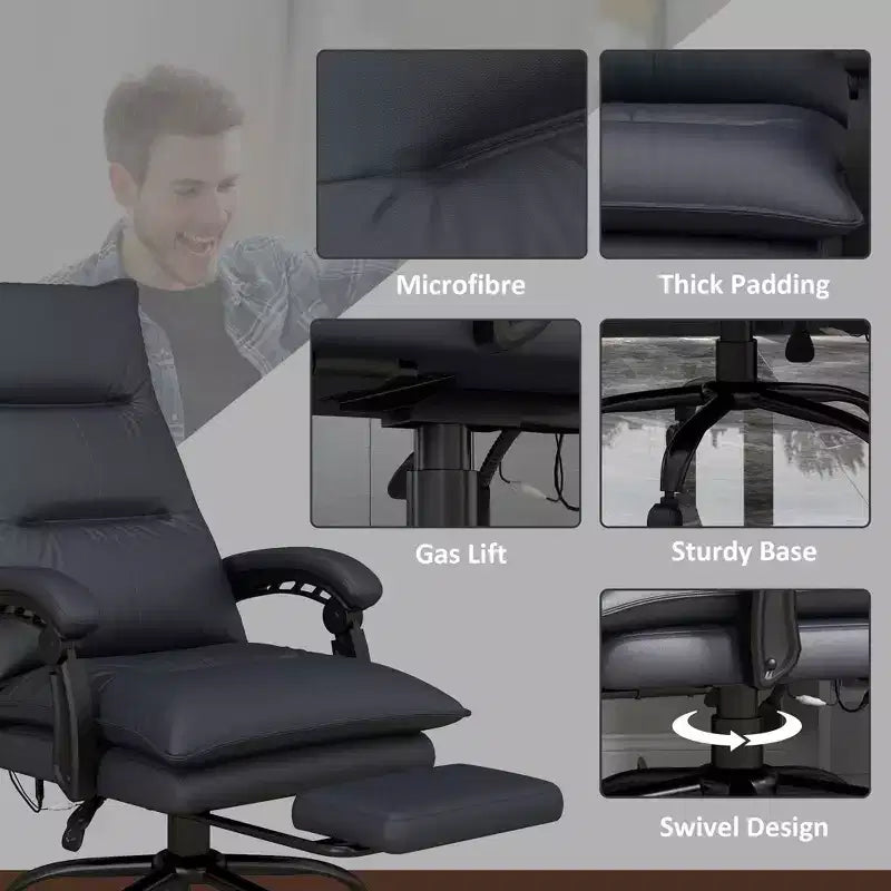 Executive Office Chair with Massage Function, 6-Point Heated Computer Chair with Footrest and Armrest