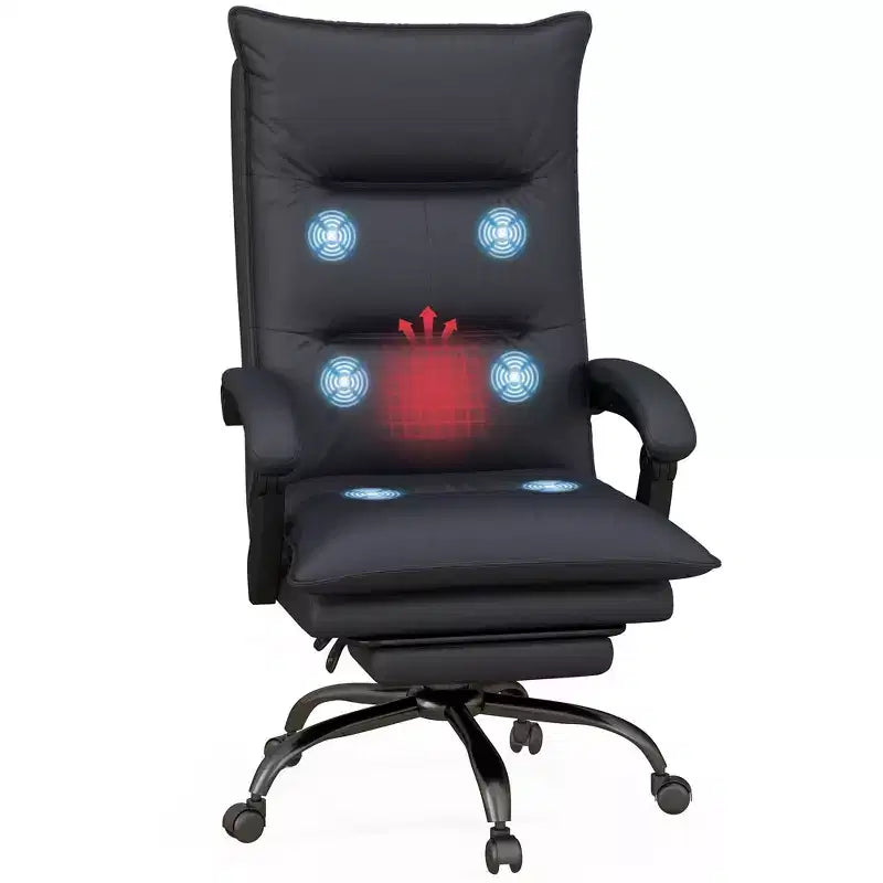 Executive Office Chair with Massage Function, 6-Point Heated Computer Chair with Footrest and Armrest