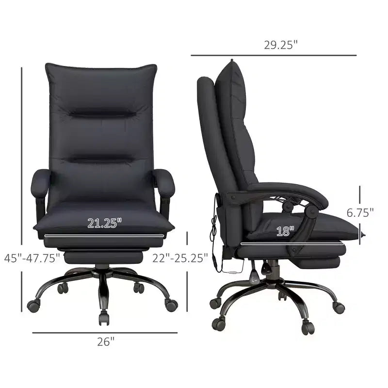 Executive Office Chair with Massage Function, 6-Point Heated Computer Chair with Footrest and Armrest