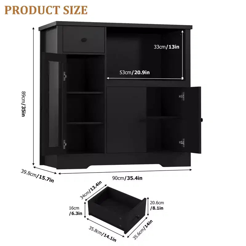 Kitchen Microwave Cabinet with Storage, Buffet Sideboard with 3 Doors, 1 Drawer and Adjustable Shelves