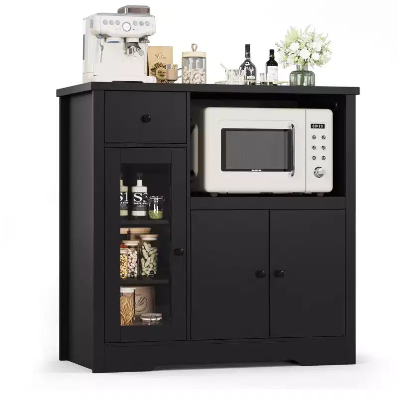 Kitchen Microwave Cabinet with Storage, Buffet Sideboard with 3 Doors, 1 Drawer and Adjustable Shelves