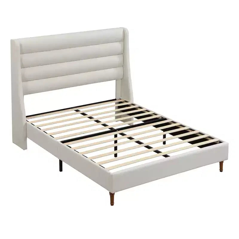Queen and King Size Platform Bed Frame with High Wavy Headboard, Chenille Upholstered