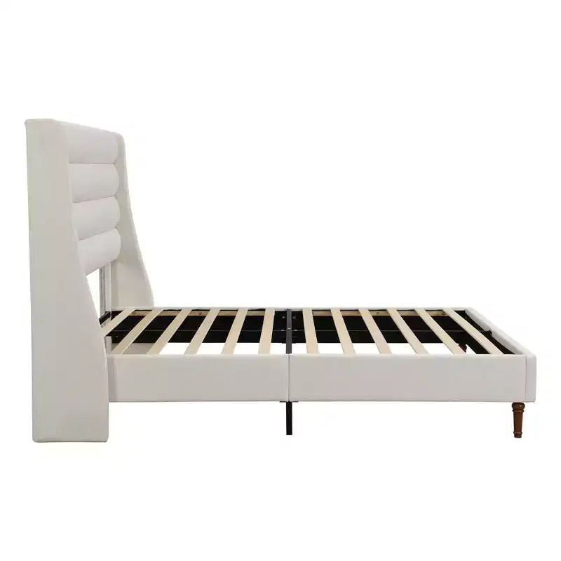 Queen and King Size Platform Bed Frame with High Wavy Headboard, Chenille Upholstered