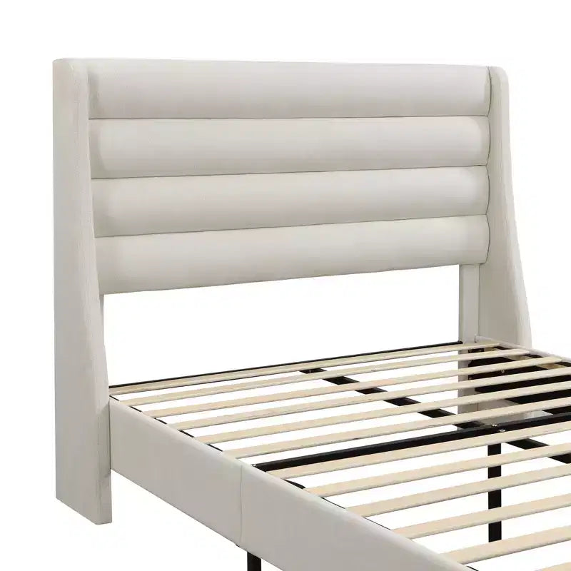 Queen and King Size Platform Bed Frame with High Wavy Headboard, Chenille Upholstered