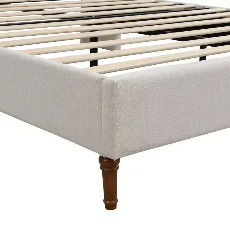 Queen and King Size Platform Bed Frame with High Wavy Headboard, Chenille Upholstered
