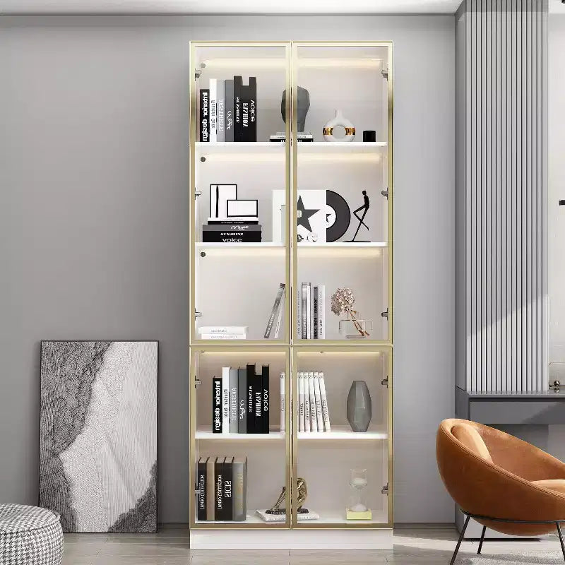 Famapy 31.5W Tall Storage Pantry Glass - Door Display Cabinet Bookcase with LED Lighting Storage Cabinet