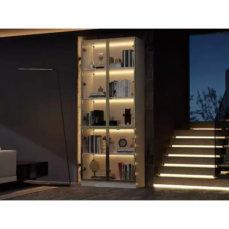 31.5 in. W Tall Glass Door Display Cabinet with LED Lighting, 5 Shelves