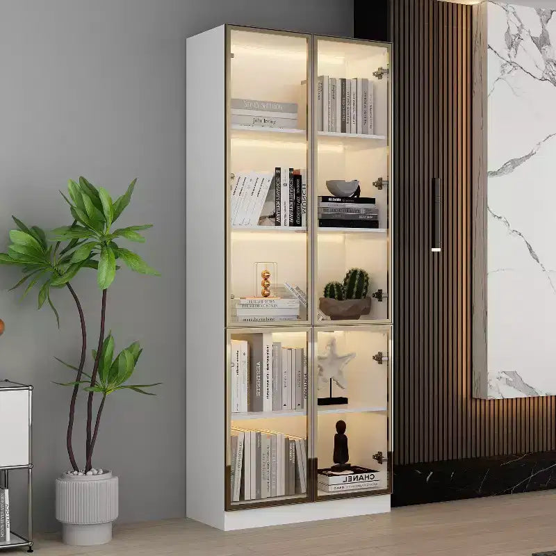 31.5 in. W Tall Glass Door Display Cabinet with LED Lighting, 5 Shelves