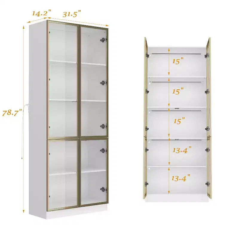 31.5 in. W Tall Glass Door Display Cabinet with LED Lighting, 5 Shelves