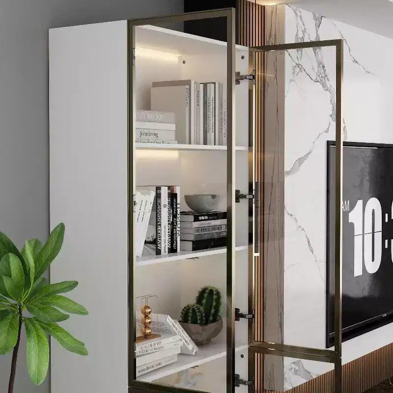 31.5 in. W Tall Glass Door Display Cabinet with LED Lighting, 5 Shelves