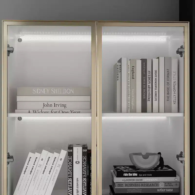31.5 in. W Tall Glass Door Display Cabinet with LED Lighting, 5 Shelves
