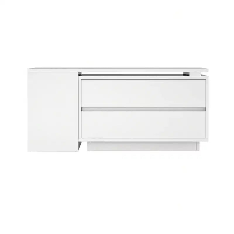 Convertible Extendable LED Coffee Table with 4 Storage Drawers and Open Shelves, White