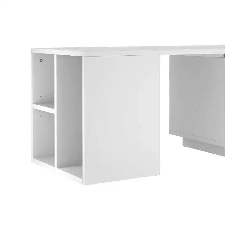 Convertible Extendable LED Coffee Table with 4 Storage Drawers and Open Shelves, White