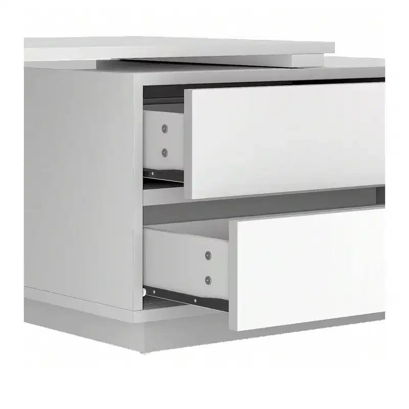 Convertible Extendable LED Coffee Table with 4 Storage Drawers and Open Shelves, White