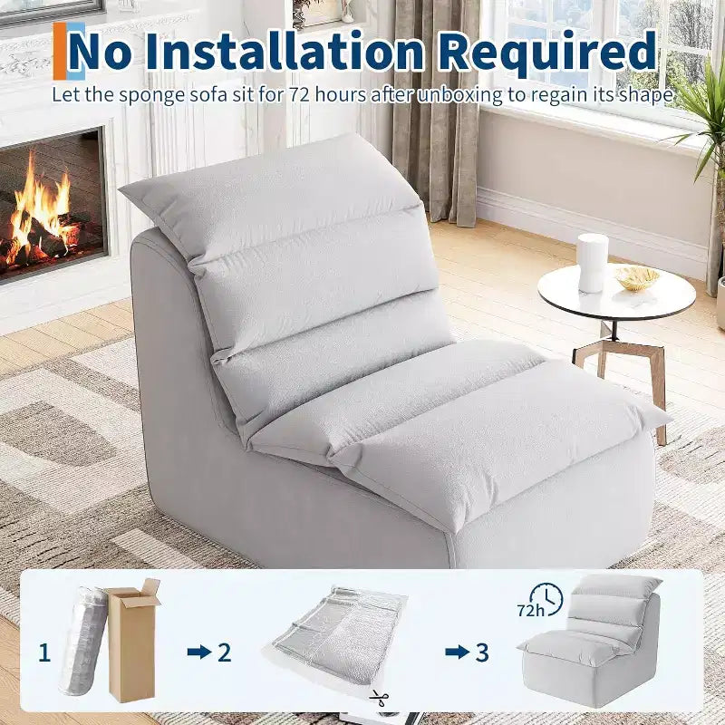 Lazy Floor Sofa with High-Resilience Foam and Non-Slip Base for Gaming, Living Room or Bedroom, Gray