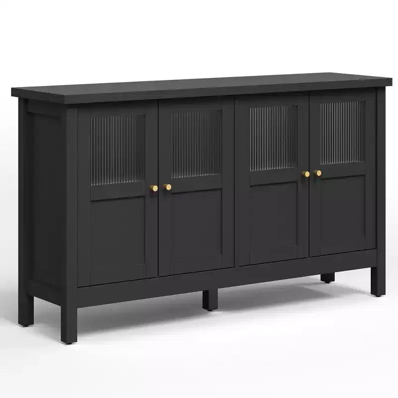 55 in. Sideboard Buffet Cabinet with Acrylic Accents and Adjustable Shelves, Wood Credenza