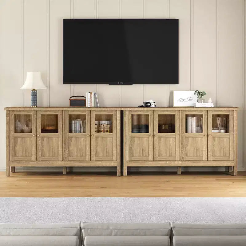 55 in. Sideboard Buffet Cabinet with Acrylic Accents and Adjustable Shelves, Wood Credenza