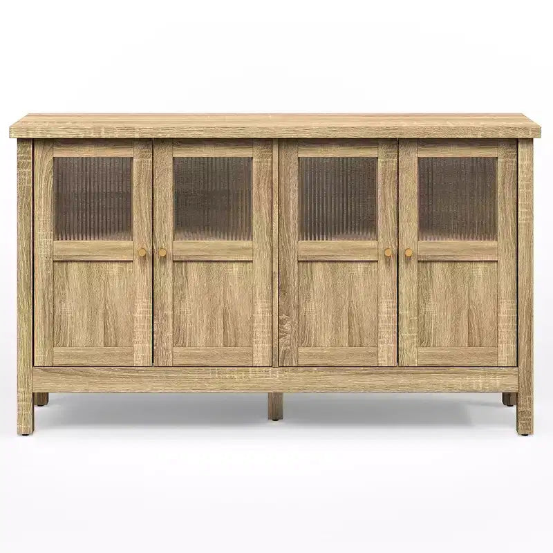 55 in. Sideboard Buffet Cabinet with Acrylic Accents and Adjustable Shelves, Wood Credenza