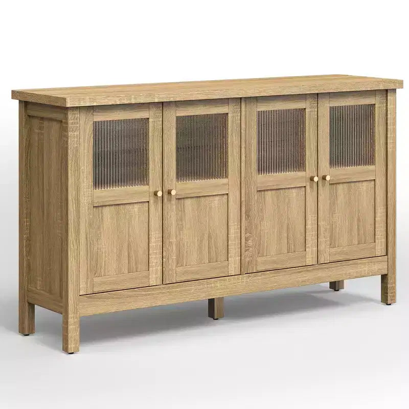 55 in. Sideboard Buffet Cabinet with Acrylic Accents and Adjustable Shelves, Wood Credenza