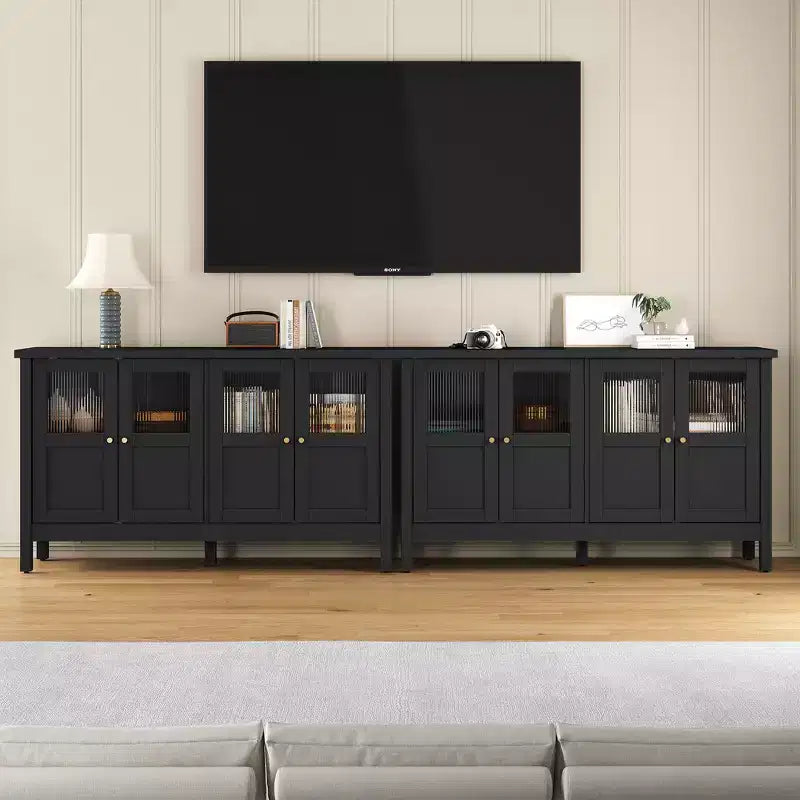 55 in. Sideboard Buffet Cabinet with Acrylic Accents and Adjustable Shelves, Wood Credenza