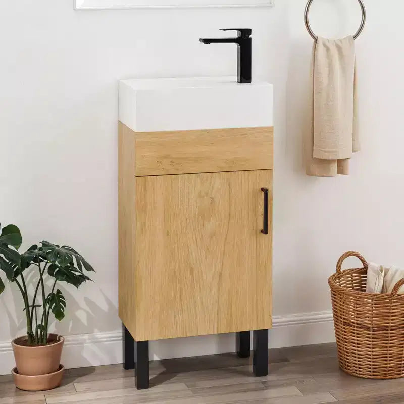 16 in Small Bathroom Vanity Organizer Storage Cabinet w/ Shelves Basin Sink Hooks